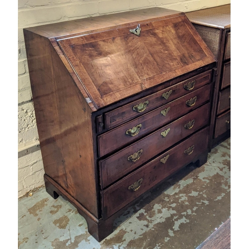 247 - BUREAU, 50cm x 92cm x 100cm H, George II walnut with fitted interior and four drawers below.