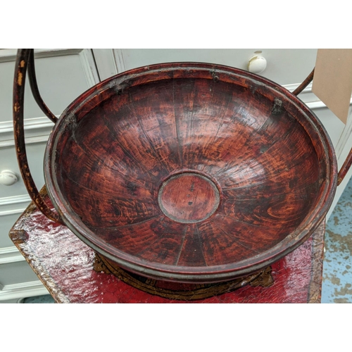 255 - ASIAN HEXAGONAL JARDINIERE STAND, polychrome painted and a small lacquered food container, 38cm x 79... 