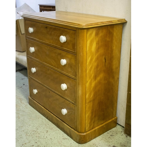 274 - CHEST, 111cm H x 108cm x 53cm, Victorian birch, circa 1870 with four drawers, ceramic handles and VR... 