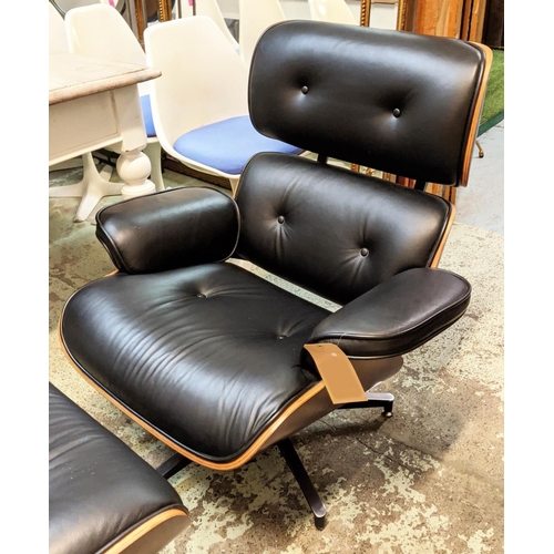 328 - AFTER CHARLES AND RAY EAMES LOUNGE CHAIRS AND OTTOMAN, 84cm W. (2)