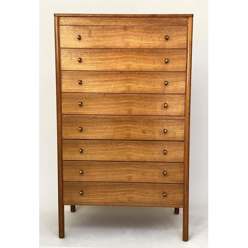 333 - GARDNER AND SONS TALL CHEST, 1970s high grade figured solid teak with eight drawers, 76cm W x 46cm D... 