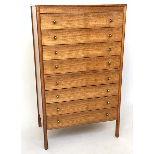 333 - GARDNER AND SONS TALL CHEST, 1970s high grade figured solid teak with eight drawers, 76cm W x 46cm D... 