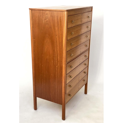 333 - GARDNER AND SONS TALL CHEST, 1970s high grade figured solid teak with eight drawers, 76cm W x 46cm D... 