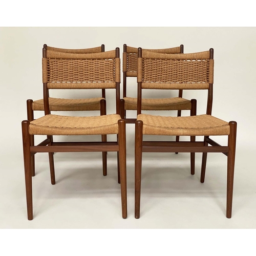 334 - DINING CHAIRS, a set of four Danish teak with paper cord woven seats. (4)