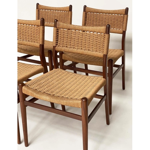 334 - DINING CHAIRS, a set of four Danish teak with paper cord woven seats. (4)