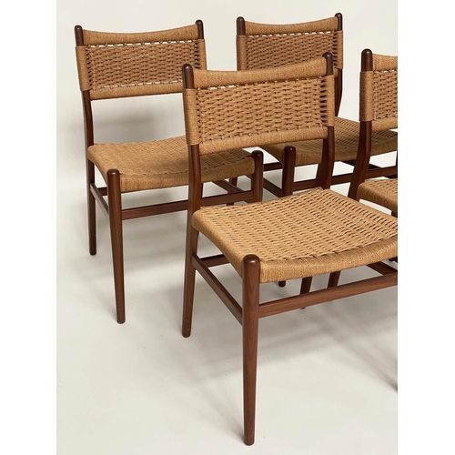 334 - DINING CHAIRS, a set of four Danish teak with paper cord woven seats. (4)