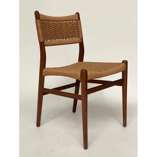 334 - DINING CHAIRS, a set of four Danish teak with paper cord woven seats. (4)