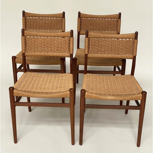 334 - DINING CHAIRS, a set of four Danish teak with paper cord woven seats. (4)