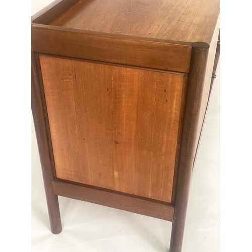 335 - VANSONS SIDE CABINET, 1960s teak with three drawers flanked by cupboards and stile supports, 183cm x... 