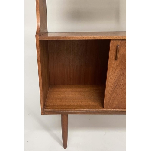 337 - BOOKCASE, 1960s teak with open shelves above two sliding panel doors, 120cm W x 170cm H x 37cm D.