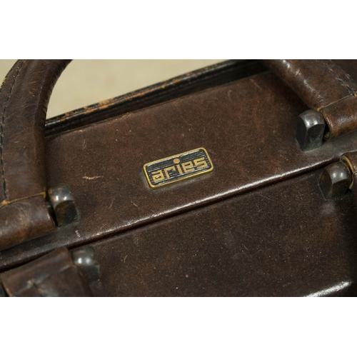 343 - ARIES LUGGAGE, a set of three, Spanish brown leather suitcases and a small holdall, largest 45cm x 6... 