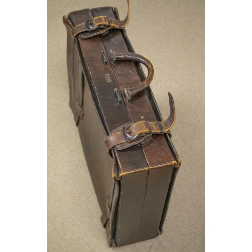 343 - ARIES LUGGAGE, a set of three, Spanish brown leather suitcases and a small holdall, largest 45cm x 6... 