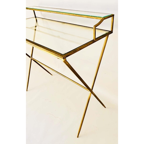 347 - DESK, Maison Jansen style, 87cm high, 95cm wide, 42cm deep, gilt metal frame with glass inserts