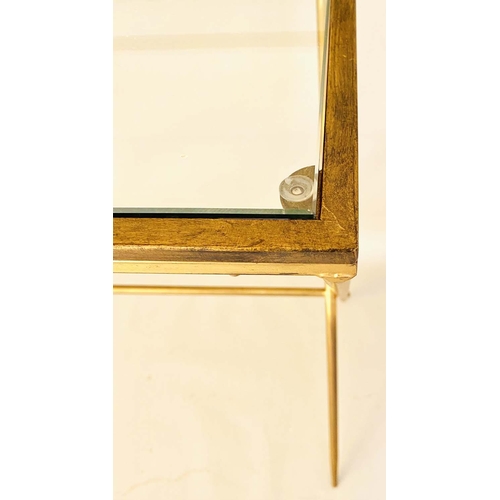 347 - DESK, Maison Jansen style, 87cm high, 95cm wide, 42cm deep, gilt metal frame with glass inserts