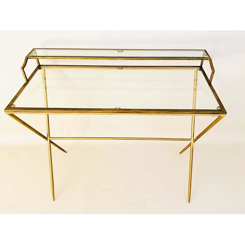 347 - DESK, Maison Jansen style, 87cm high, 95cm wide, 42cm deep, gilt metal frame with glass inserts