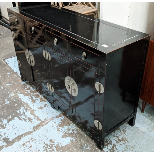 411 - CHINESE SHANXI STYLE SIDEBOARD, 145cm x 45cm x 92cm H, black gloss finish.