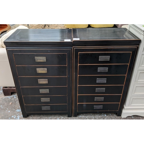 413 - CHINESE SHANXI STYLE CHESTS, a pair, each 55cm x 36cm x 92cm H, ebonised. (2)