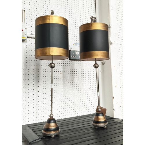 414 - TABLE LAMPS, a pair, black and gilt, 77cm H each. (2)