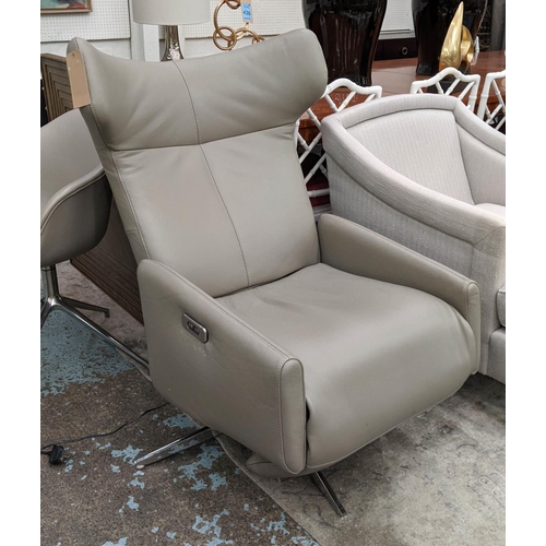 417 - CHAIR, grey leather, 63cm x 112cm H, electrically operated, reclining action.