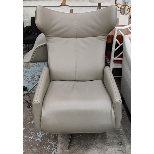 417 - CHAIR, grey leather, 63cm x 112cm H, electrically operated, reclining action.