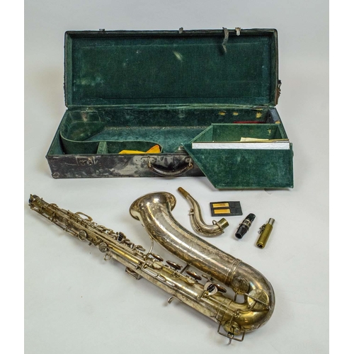 8 - COUESNON MONOPLOE SAXOPHONE SILVER PLATED, with inscription and case.