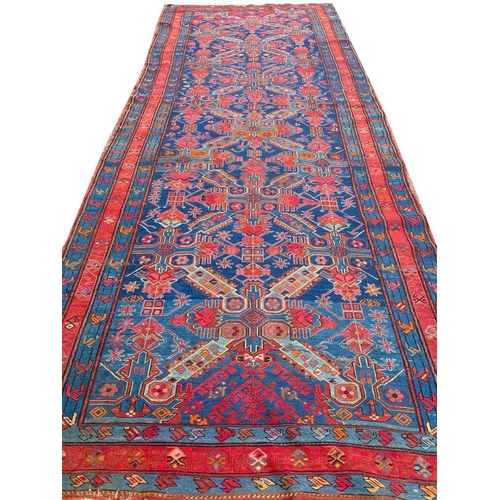 98 - ANTIQUE CAUCASIAN SOUMAK KELLEH, 345cm x 130cm.