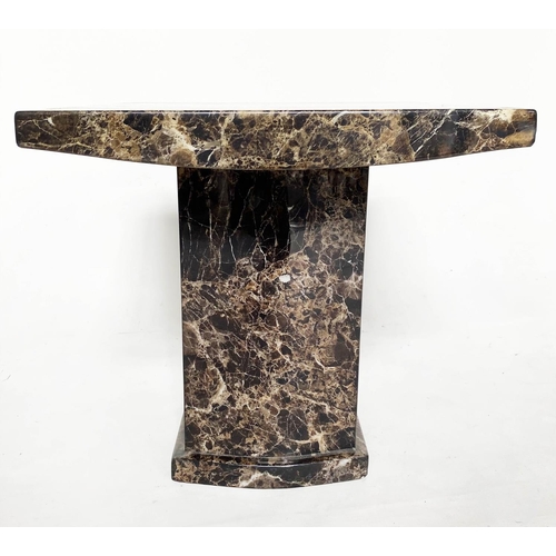 359 - SIDE TABLE, 55cm sq. x 55cm H, travertine marble top with granite and banding, on plinth.