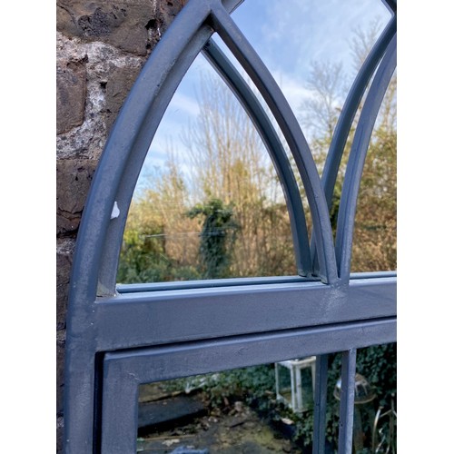 433 - ARCHITECTURAL GARDEN MIRROR, Regency style gated design, metal frame 180cm x 75cm.