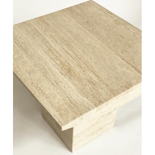 358 - SIDE TABLE, 1970s Italian travertine marble square with shaped sides and plinth, 60cm x 60cm x 50cm ... 