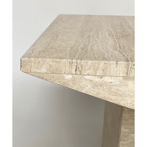 358 - SIDE TABLE, 1970s Italian travertine marble square with shaped sides and plinth, 60cm x 60cm x 50cm ... 