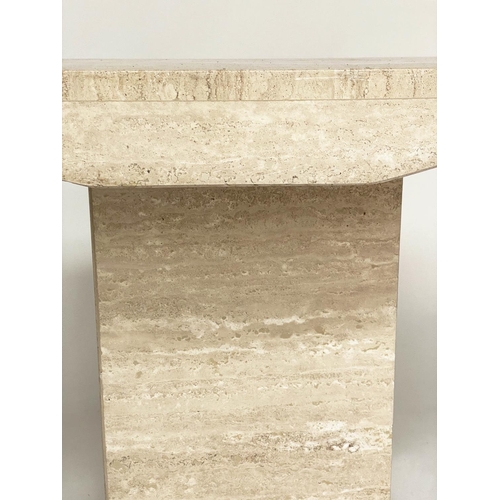 358 - SIDE TABLE, 1970s Italian travertine marble square with shaped sides and plinth, 60cm x 60cm x 50cm ... 