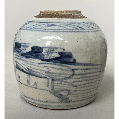 339 - CHINESE JARS, blue and white ceramic a lidded mille fleur jar and two open pastoral scene pots, larg... 