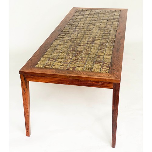 200 - LOW TABLE, 168cm W x 62cm D x 52cm H, early 1970s, top in Biba mottled brown and green tiles, within... 