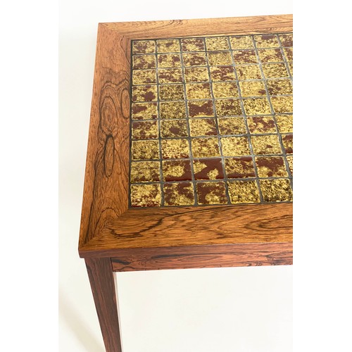 200 - LOW TABLE, 168cm W x 62cm D x 52cm H, early 1970s, top in Biba mottled brown and green tiles, within... 