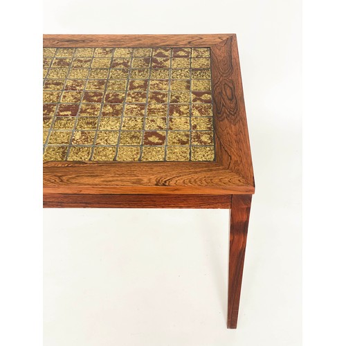 200 - LOW TABLE, 168cm W x 62cm D x 52cm H, early 1970s, top in Biba mottled brown and green tiles, within... 