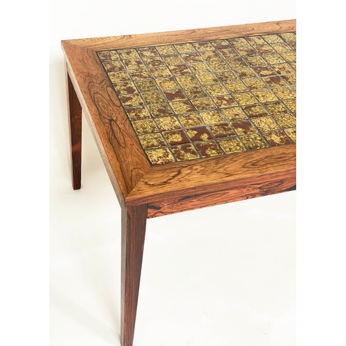 200 - LOW TABLE, 168cm W x 62cm D x 52cm H, early 1970s, top in Biba mottled brown and green tiles, within... 