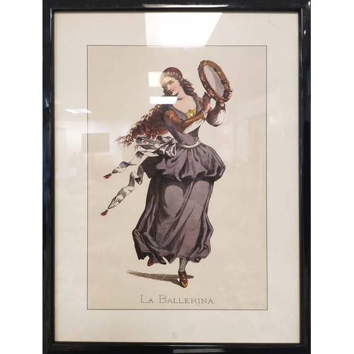 23 - PRINTS, a set of twelve, commedia dell'arte mounted in black frames, 30cm x 40cm. (12)