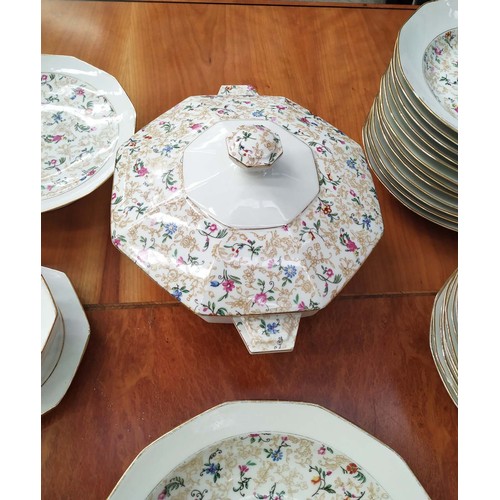 12 - LOURIOUX PART DINNER SET, comprising 20 plates, 9 smaller plates, 6 soup dishes, comport low comport... 