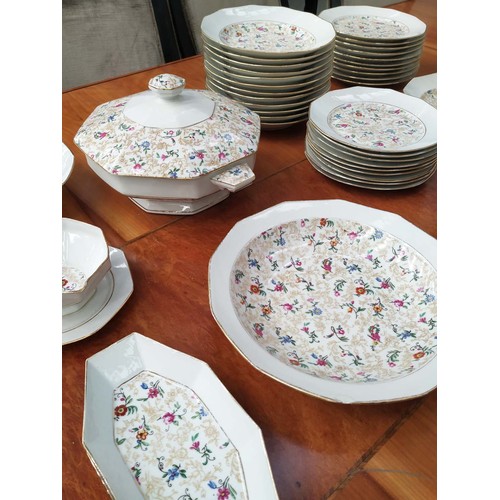 12 - LOURIOUX PART DINNER SET, comprising 20 plates, 9 smaller plates, 6 soup dishes, comport low comport... 