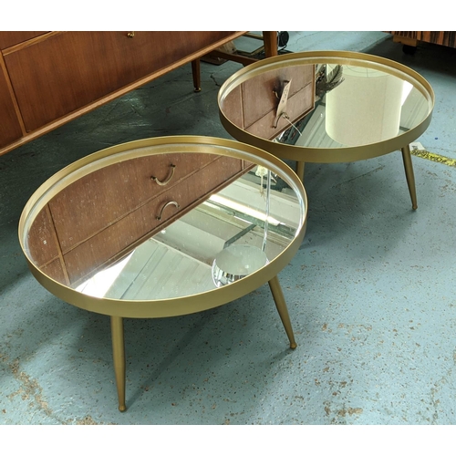 452 - MARTINI TABLES, a pair, 57cm diam x 33cm H, 1950s Italian style, gilt finish, mirrored tops. (2)