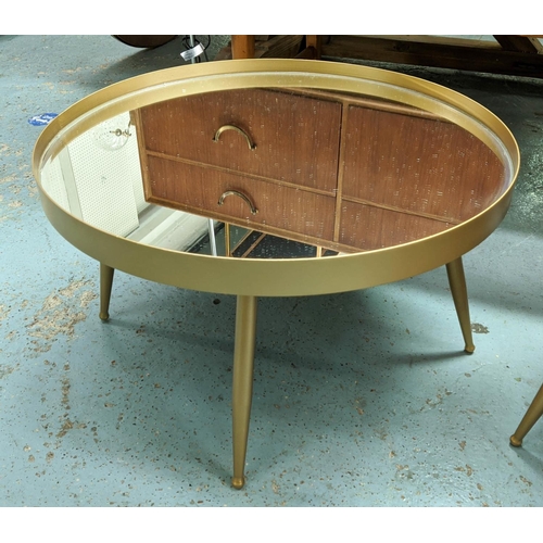 452 - MARTINI TABLES, a pair, 57cm diam x 33cm H, 1950s Italian style, gilt finish, mirrored tops. (2)