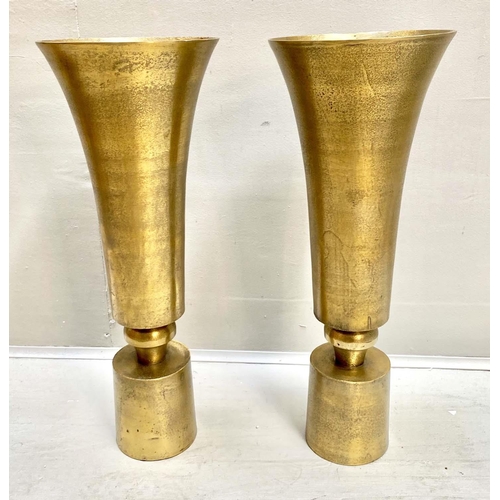 445 - FLOWER VASES, a pair, gilt metal 64cm x 24cm x 24cm.