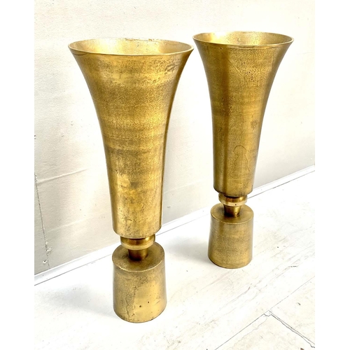 445 - FLOWER VASES, a pair, gilt metal 64cm x 24cm x 24cm.