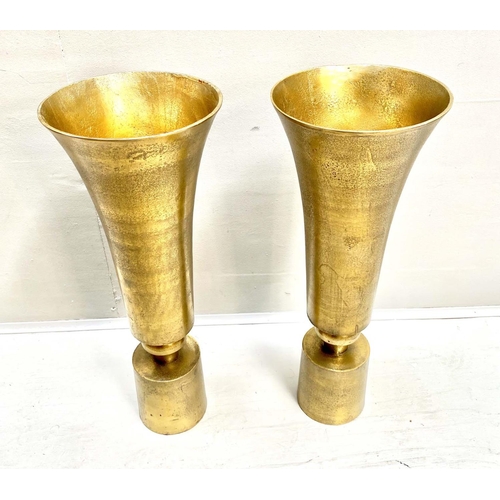 445 - FLOWER VASES, a pair, gilt metal 64cm x 24cm x 24cm.