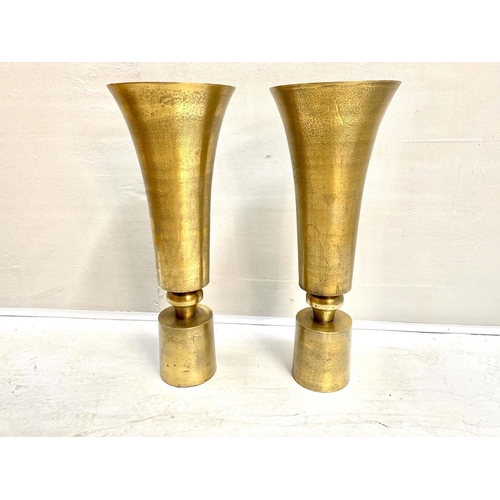 445 - FLOWER VASES, a pair, gilt metal 64cm x 24cm x 24cm.