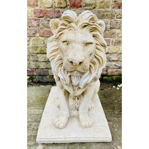 440 - SCULPTURAL LIONS, a pair, composite stone, 67cm H x 42cm W x 54cm D. (2)