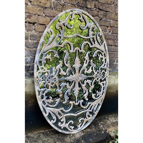 441 - ARCHITECTURAL OVAL MIRROR, Italian style, 151cm x 102cm, with overlaid frame.