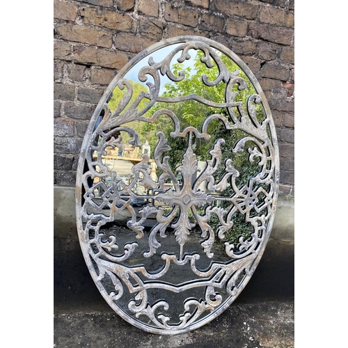 441 - ARCHITECTURAL OVAL MIRROR, Italian style, 151cm x 102cm, with overlaid frame.