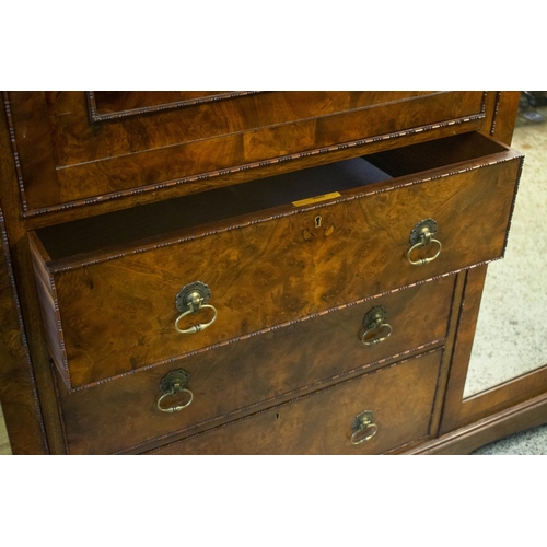 246 - DRUCE & CO. WARDROBE, 185cm H x 183cm W x 54cm D, early 20th century burr walnut, with two mirrored ... 