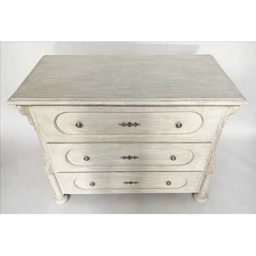 278 - COMMODE, 19th century French Napoleon III grey painted with three long drawers, 106cm x 80cm H x 53c... 